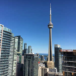 View of Toronto from an Airbnb apartment.