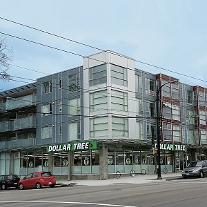 This purpose-built apartment building, with ground floor retail, at 2215 East Hastings Street in Vancouver is one of two similar buildings up for sale via broker HQ Commercial. (Image courtesy HQ Commercial)