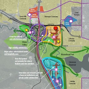 This map shows a portion of the area to be developed by the Tsuut'ina Nation and Canderel as part of the $4.5B Taza project in southwest Calgary. Click this link for a full-sized image.
