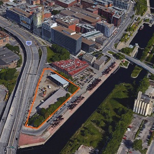The de la Commune service yard in Old Montreal will be redeveloped as part of the Reinventing Cities global competition.