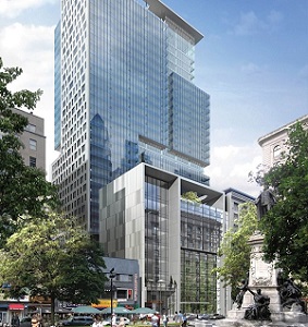 Rendering of a retail and office project previously proposed for the 1201-1201 Phillips Square site in Montreal.